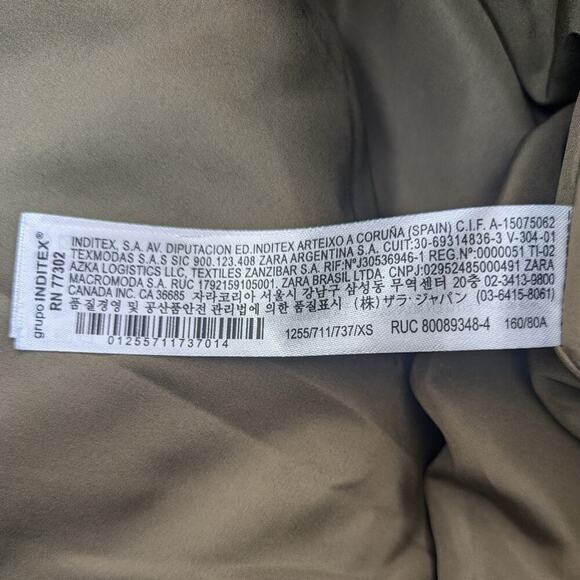 ZARA hooded puffer coat khaki green zip water repellent women's size XS - Picture 12 of 12